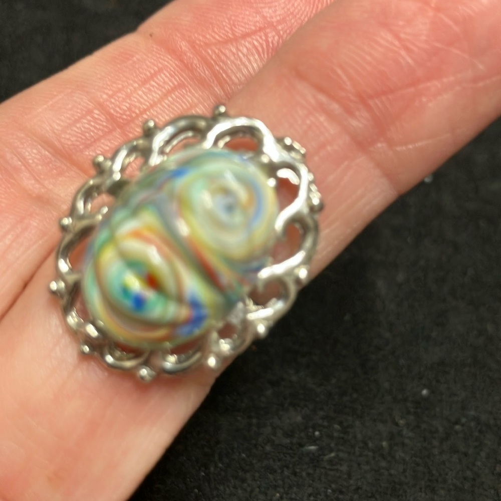 Silver Multicolor Swirl Ring